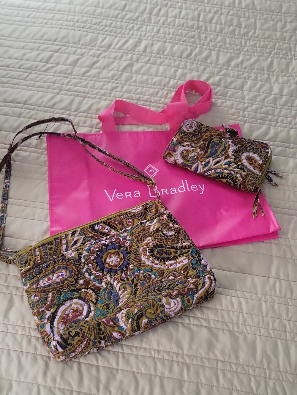 Vera Bradley Quilted Paisley Crossbody With Matching Wallet And Shopping Bag New